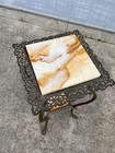 Antique Victorian 1890s Brass   Onyx Marble Plant Stand Accent Table