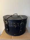 Vintage 1930s French Wood Steel Hardware Leather Hat Box  12  X 9  X 8 