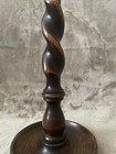 Antique English Oak Barley Twist Candle Holder Brass Cup 