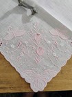 Vgt White Linen Pink Embroidered Roses Butterfly      Hankie Handkerchief