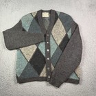 Vintage Brentwood Mirapaca Cardigan Sweater Mens L Alpaca Argyle Grandpa 60s 70s