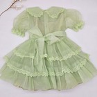 Vintage Mint Green Organza Girls Dress Size 5 -lace Trim Ruffle Tiered 1960s