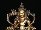 Old Tibet Bronze Gold Gilt Riding Lion Green Tara Mahayana Enlightenment Statue