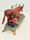 Antique Original Boy Milking Cow Cast Iron Mechanical Bank J    E  Stevens Co 