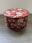 Daher Red   White Blossoms Round Tin Trinket Box W lid Vintage Made In England