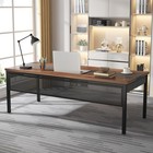 70 8-inch Large Executive Desk Office Computer Workstation Brown And Black