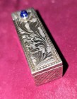 Vintage Italy Silver 800 Etched Lipstick Case Holder Cabochon Lapis Lazuli Antiq