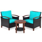 3pcs Patio Wicker Rattan Conversation Set Outdoor Furniture Set W  Turquoise