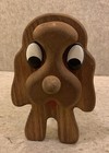 Vtg Wood Dog Coin Bank Big Plastic Eyes Red Tongue Adorable In Vg  Condition