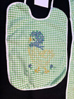 Vintage Green Gingham Embroidered Bib   Burp Cloth Lined With Terrycloth