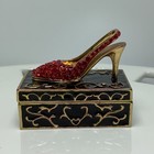 Vtg Enamel Trinket Pill Box Ruby Red High Heel Stiletto Jeweled Slipper