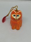 Paper Mache Orange Cat Ornament Glossy Hand Painted Tabby Kitty Christmas