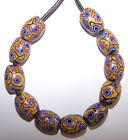 Vintage   Antique Venetian Trade Beads -  fat  Orange Oval Millefiori Set Of 11