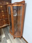 Antique Glass Fronted Wood Curio Cabinet With Curved Door And 3 Shelves