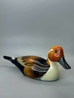 Vintage Hand Carved Wooden Duck Figurine Grey Black White 11 Inches