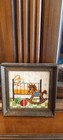 1977 Sunset Designs Framed Crewel Embroidery Rocking Horse And Crib 6 5x6 5 