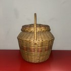 1940 Vintage Large Round Woven Wicker Basket W  Lid  And Handle  11x11x11 
