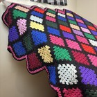 Granny Square Crochet Afghan Twin Blanket Quilt Throw Vibrant 63x79 Grannycore