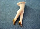 Antique Half Doll Legs Pin Cushion Porcelain German Gold Shoes