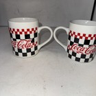 Vintage Coca-cola Mugs 1996 Checkered Coffee Mugs By Gibson Housewares Lot Of 2