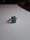 Vintage Sterling Silver Ring Witha Rectangular Turquoise Chip Inlay Design 