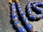 Vintage Blue Chevron Glass Bead Necklace  Nepal Trade Beads  8-9mm
