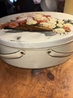 Vintage Oval Biscuit Tin With Handles Basket Floral Lid Measures 11 X 3 3 4 In 