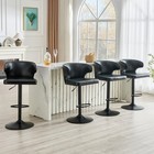 Adjustable Swivel Bar Stool  Oil Wax Leather  Black  4-piece Set