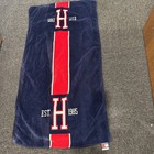 Vintage 90s Tommy Hilfiger Navy Blue   Red Cotton Beach Bath Towel 25   x 48   