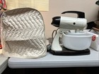 Vtg 1950 s Sunbeam Mixmaster Model 12 White Black Stand Mixer   2 Glasbake Bowls
