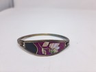 Vintage Alpaca Silver Mexico Abalone Floral Inlay Hinged Cuff Bracelet 