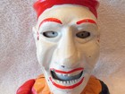 Vintage Cast Metal Creepy Circus Clown Reproduction Mechanical Coin Bank  Works 