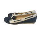 Cole Haan Women   s Navy Blue White Leather Slip-on Boat Shoes Size 5 B