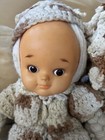 2 Vintage Play Baby Dolls Crochet Yarn Rubber Face Handmade Boy Girl  Big Eye