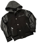 Mock Leather Varsity Coat Jacket 10 12 Boys Black Felt Arms Hoodie