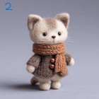 Needle Felted Cat Figurine  Handmade Wool Mini Animal  Desk Decor Gift