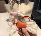 Sallys Handmade Real Leather Dog Fluffy Wool Bag Key Chain Ring Charm Pendant