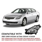 Halogen Headlight Assembly For Altima 2007-2009 Clear Lens Black Housing W bulbs