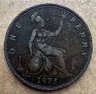 1875 Great Britain Penny Queen Victoria Bun Head Km  755 Choice Very Fine