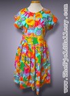1990   s Bright Rainbow Flower   Fruit Pattern Button Bust Pocket Dress