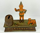 Vintage Cast Iron Trick Dog Mechanical Coin Bank Working Jumping Dog