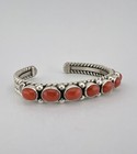 Vtg Navajo Sterling Silver Mediterranean Red Coral Twist Row Cuff Bracelet 32 5g