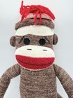 Vintage Schylling Sock Monkey 20  Brown Cream Red Plush Stuffed Animal Toy