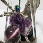 Vintage Pewter Wizard Figurine Glass Pyramid Amethyst Crystal Ball Fantasy Art