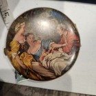 Vintage Fragonard Style Pastoral Scene Folding Pocket Mirror Gold Tone Compact