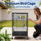 30  Bird Cage With Stand Rolling Wrought Iron For Cockatiels Conures Finches