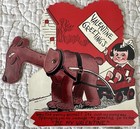 Vintage Valentine Girl Funny Animal Wagon Mechanical Greeting Card 1930s 1940s