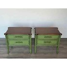 Pair Of Mid-century Faux Bamboo Green Nightstands