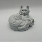 Vintage White Porcelain  Cat Kitten Persian Laying Down Beautiful