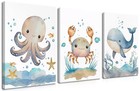 Ocean Nursery Wall Art Set Of 3 - Sea Animal Canvas Decor For Kids Room  12x16 I